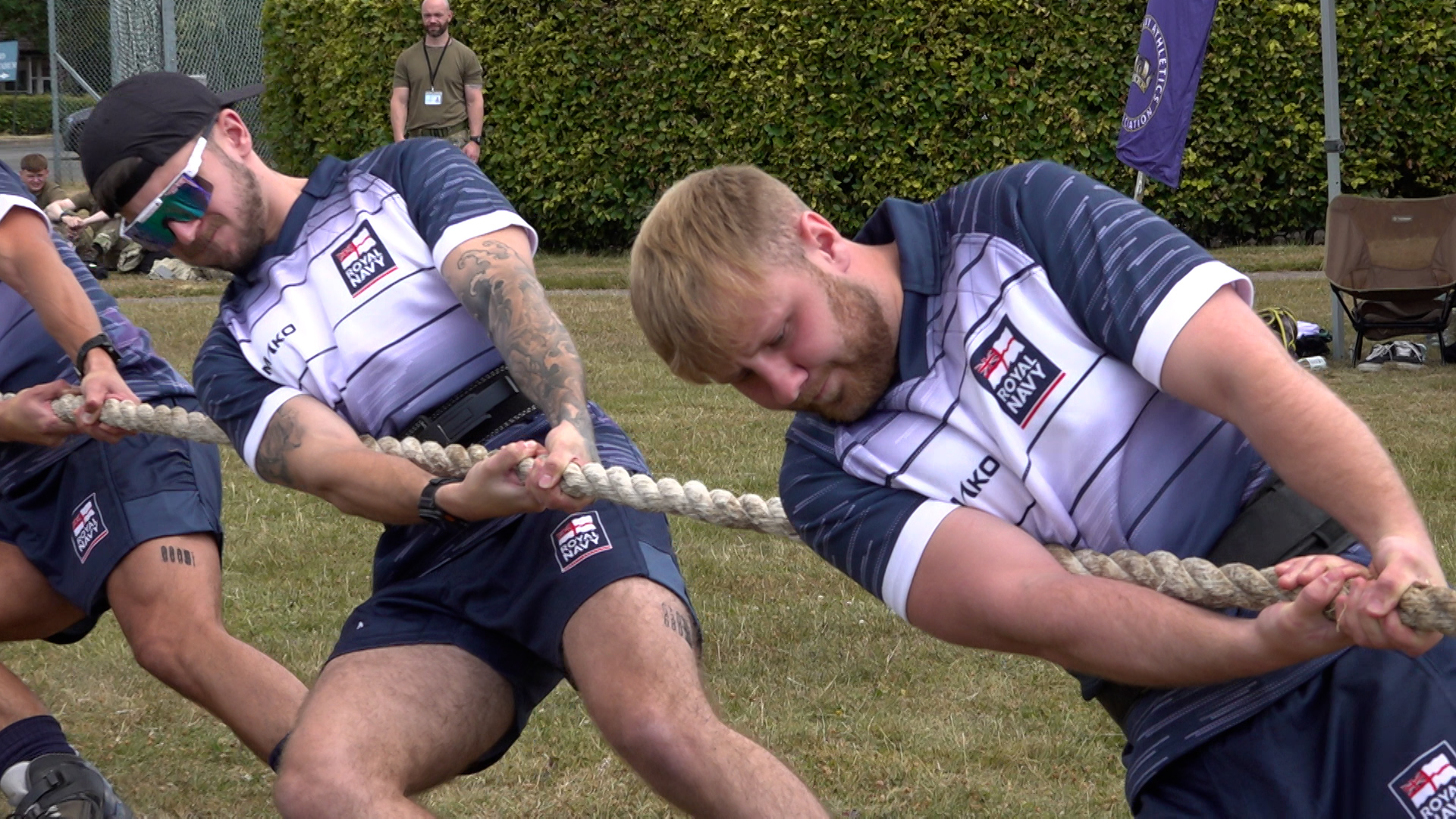 24072025 Navy tug of war team at RAF Cosford front right Marine Kai Lish, from the Commando Helicopter Force (CHF) RNAS Yeovilton Credit BFBS