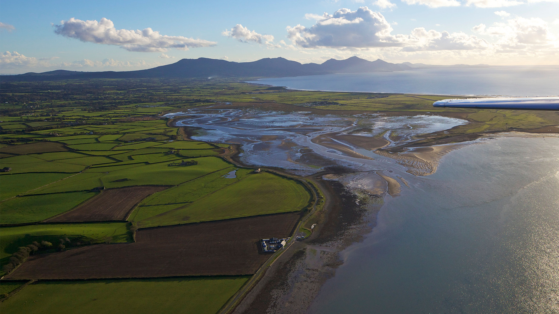 24102010 Aerial photograph of Foryd Bay, Menai Strait, Snowdonia, North Wales CRED ALAMY Image ID C021XR