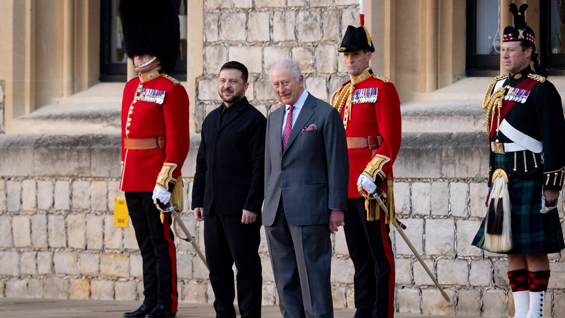 Ukraine's President Zelensky was delighted by the ceremonial military display as he met King Charles at Windsor Castle (Picture: Royal Family/X)