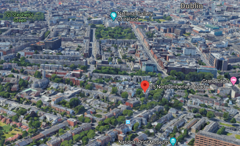25 Northumberland Road Dublin shown on a 3D map - this was a key position for Irish rebels during the 1916 Easter Rising (image: Google)