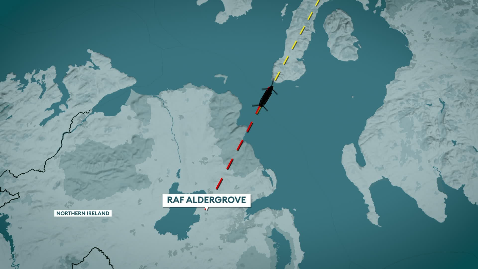The Chinook had been taking its 25 passengers to a security conference at Fort George when it hit the hillside - this shows the aircraft's position prior to impact