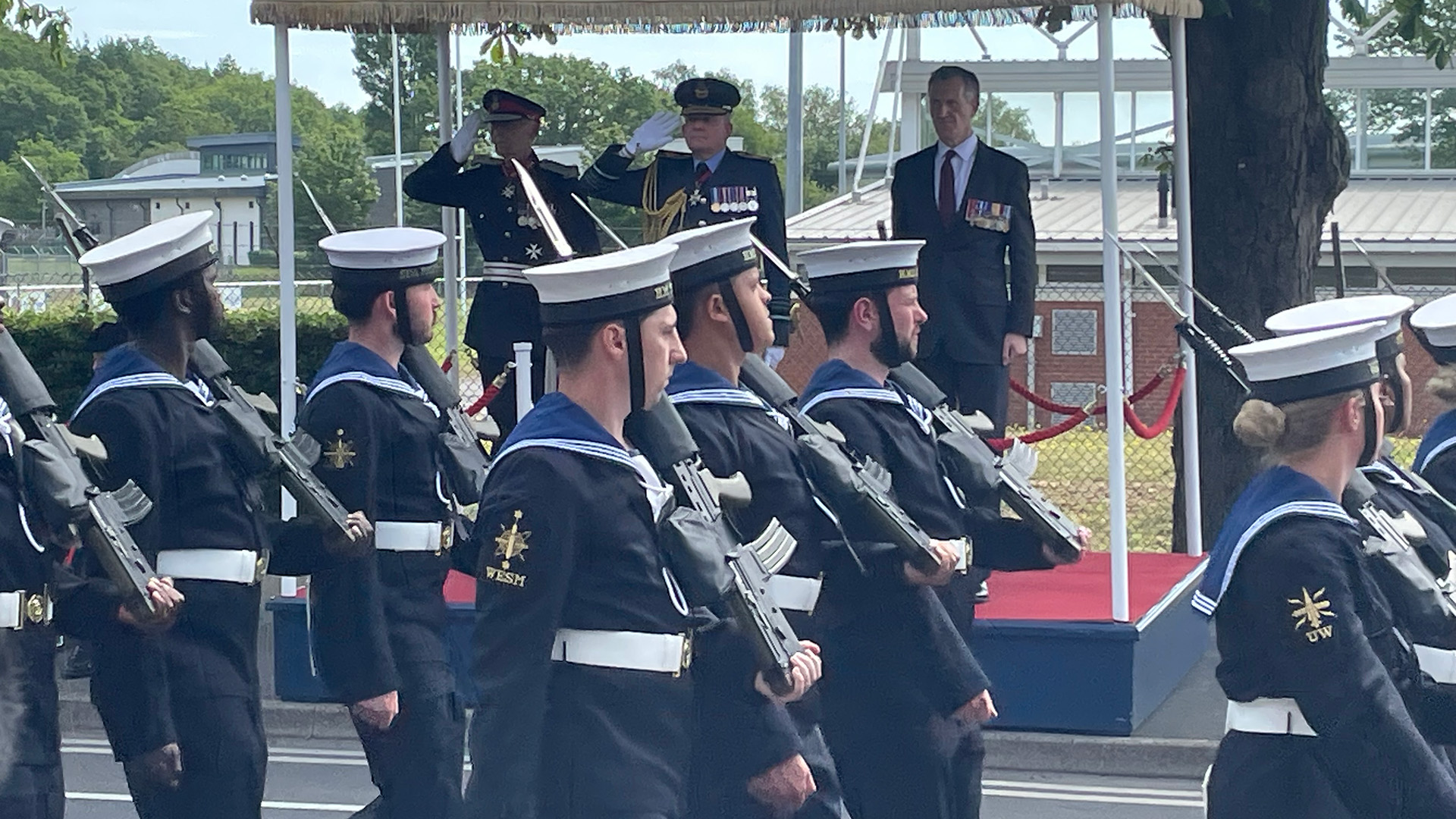 Navy personnel march past Defence Secretary Dan Jarvis and Chief of the Defence Staff ACM Sir Rich Knighton during the tri-service parade (Picture: BFBS)