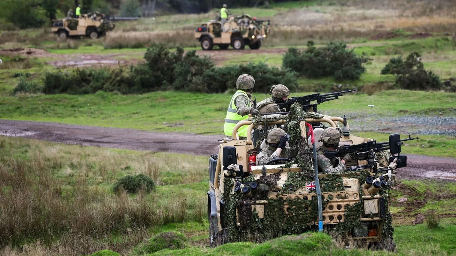 Three Jackals take up position to lay down covering fire on Ex Jackal Dawn oct 26pic MOD