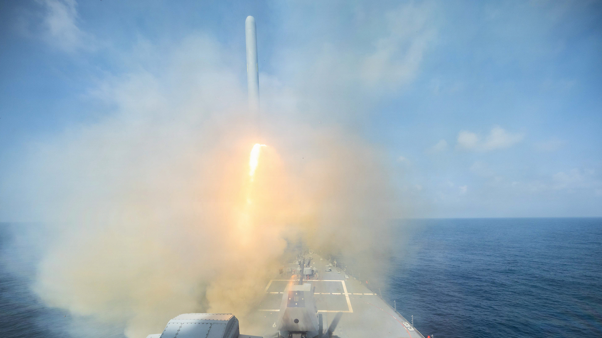 Arleigh Burke-class guided missile destroyer USS Spruance fires a Tomahawk Land Attack Missile in support of Operation Epic Fury