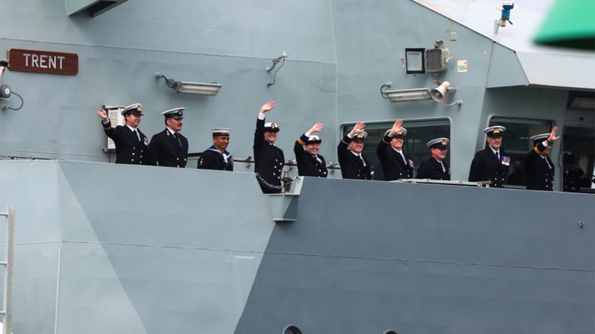 HMS Trent shows off the dazzle scheme that originated in the First World War and is also worn by her sister ship HMS Tamar