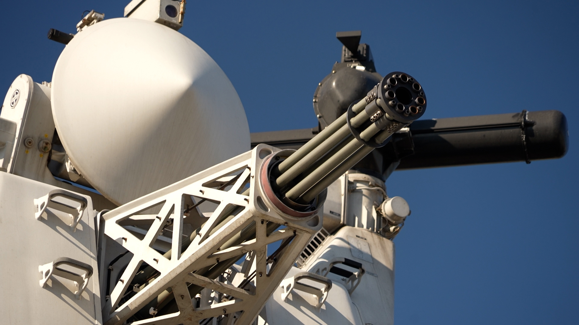 The Nato vessels are equipped with a number of surface-to-air weapons systems, this Gatling-type gun being use to counter shirt-range threats