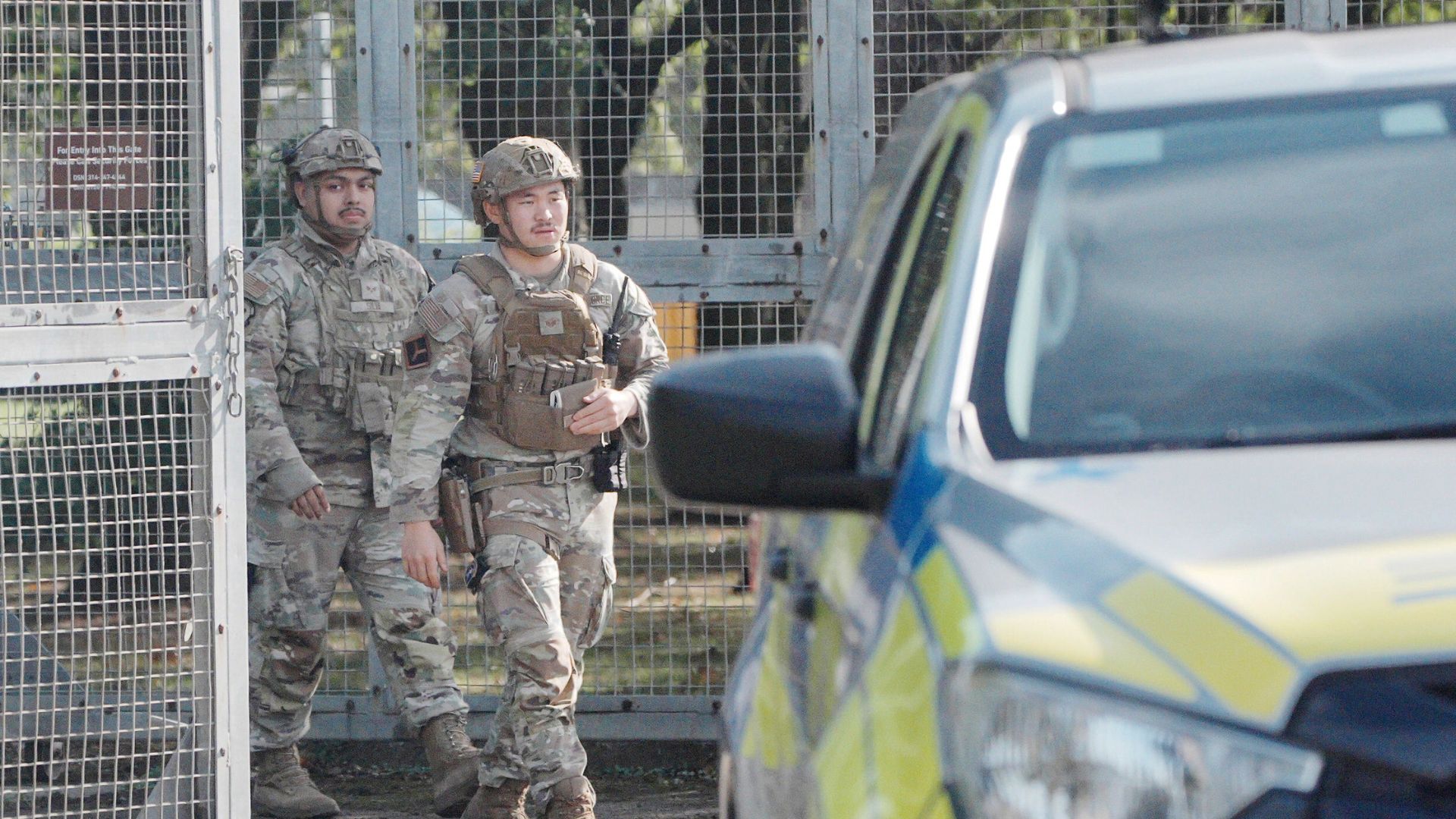 US soldiers at RAF Fairford's gates after a major incident was declared on Sunday (Picture: PA)