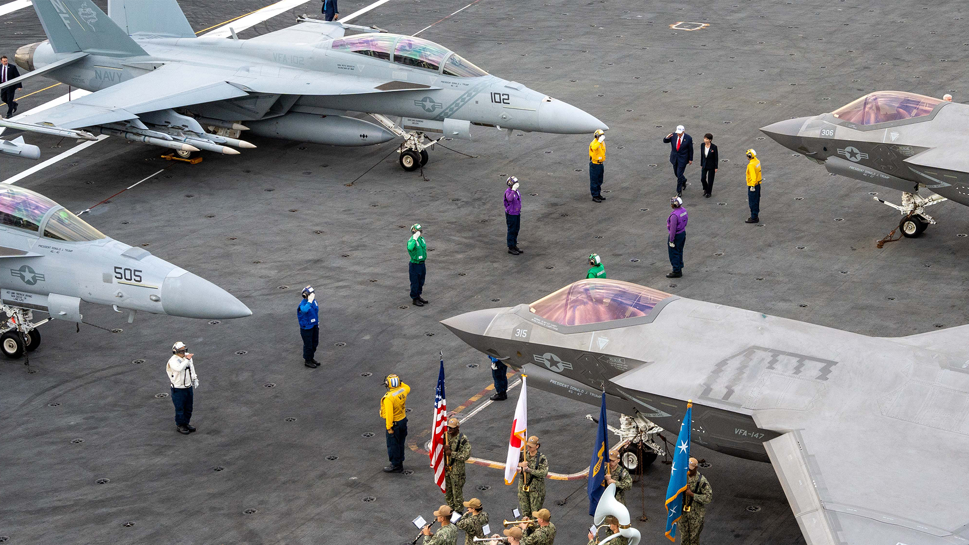 The George Washington's F/A-18 Super Hornets and F-35C Lightning IIs all take to the air thanks to steam