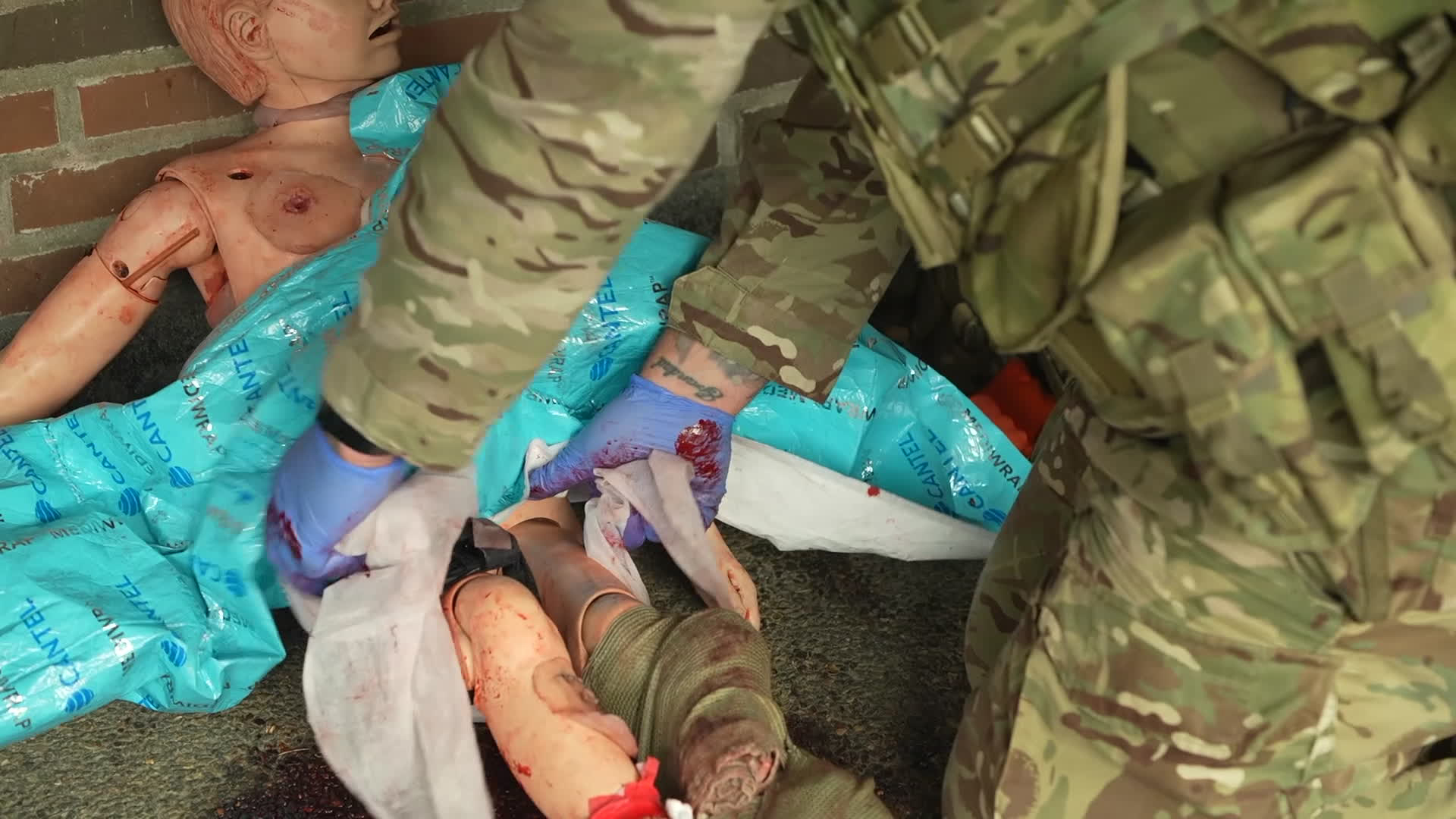The Combat Life Saver assessment saw the soldiers having to tend some severe battelfield injuries such as bullet wounds and loss of limb (Picture: BFBS)