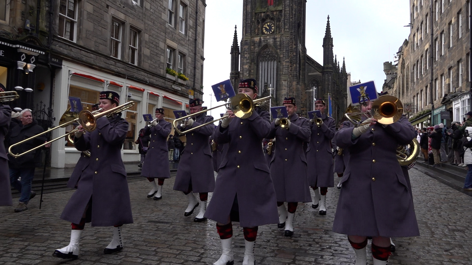 The Band of the Royal Regiment of Scotland on parade in Edinburgh