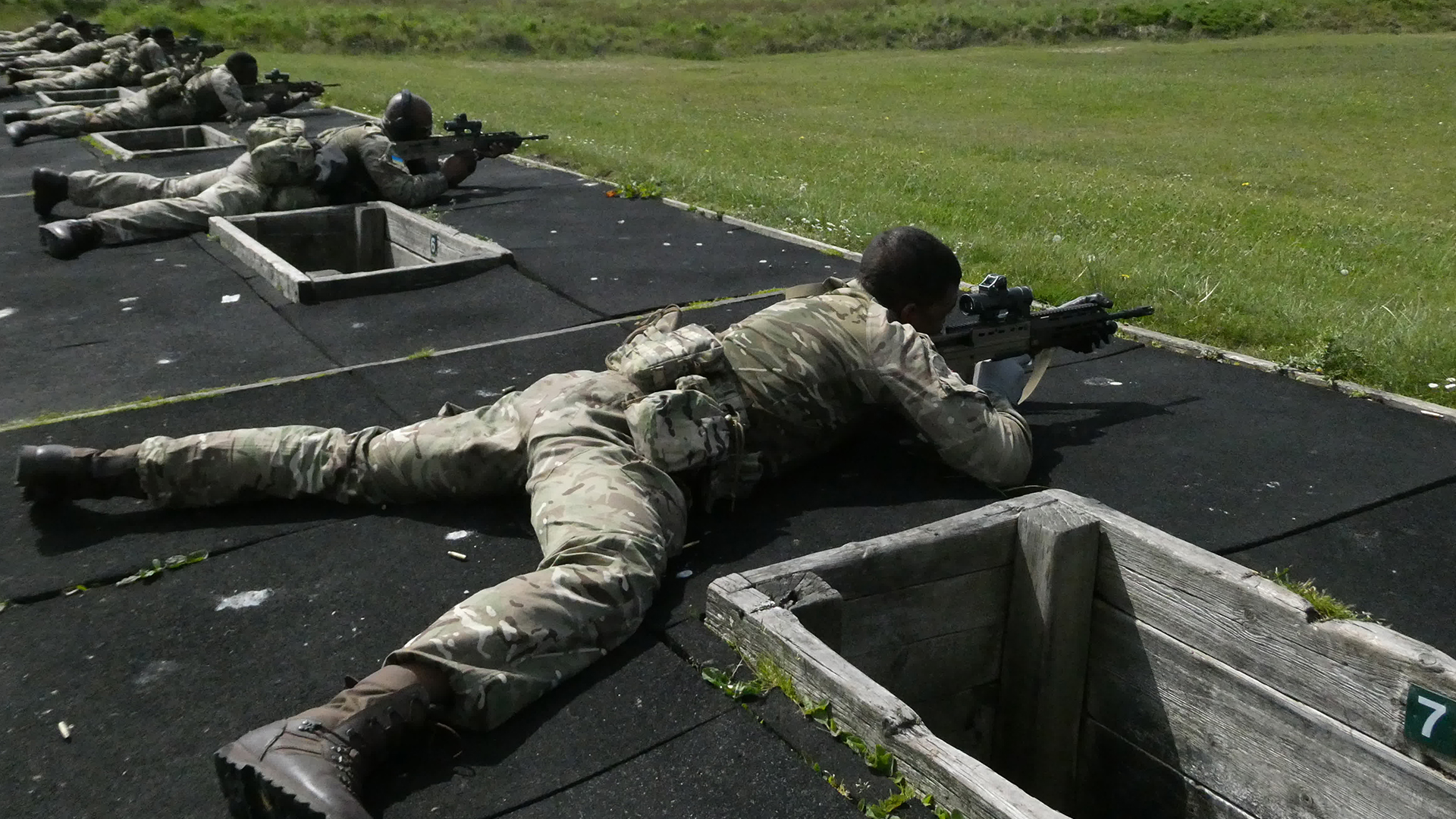 The Bermudian troops had the opportunity to brush up on the four marksmanship principles as they shot the SA80 L85A3 at Catterick (Picture: BFBS)
