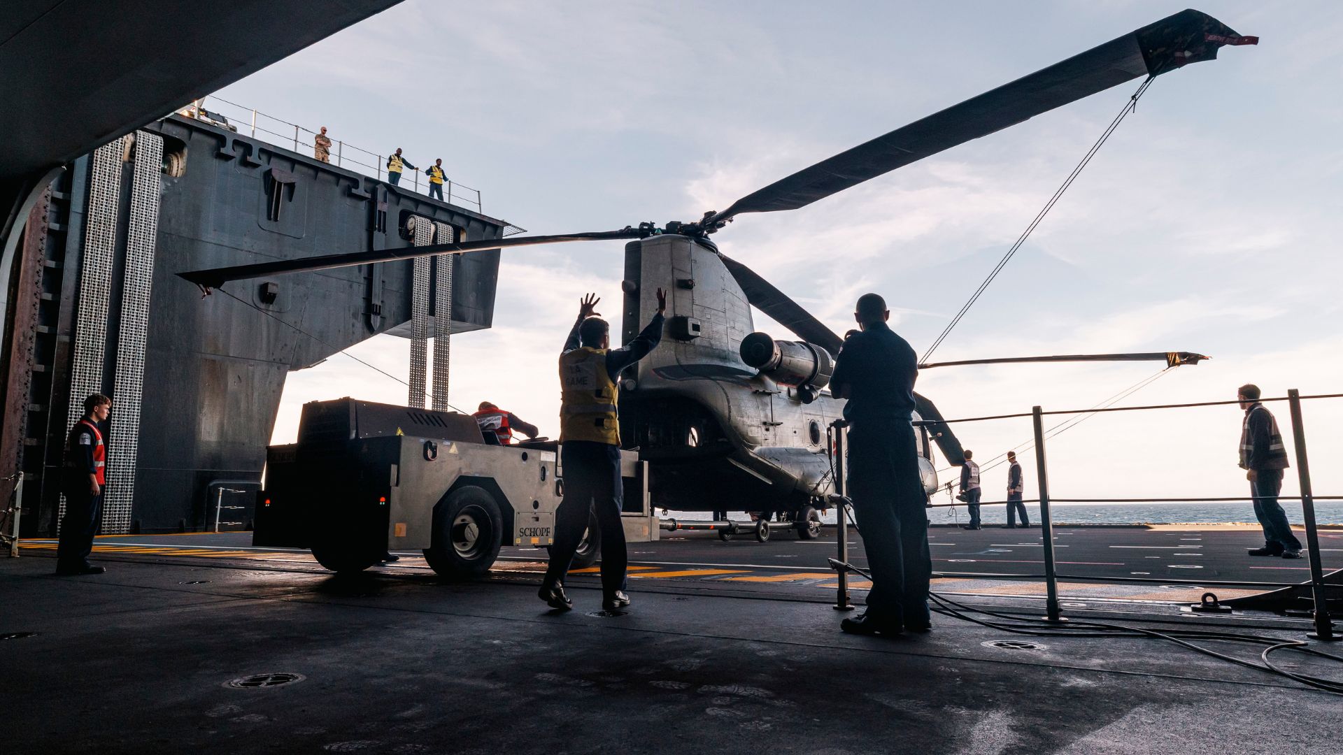 It takes just 60 seconds to lower the 12-tonne helicopter from the flight deck to the hangar deck level (Picture: MOD)