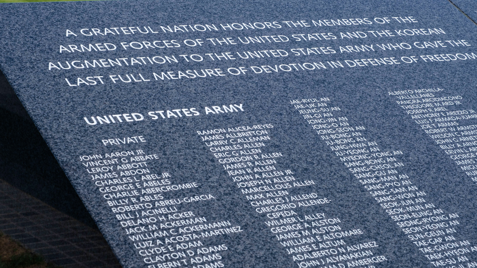 Korean War Memorial, Wall of Remembrance Containing Names of American and Korean Augmentation Forces Dead, Washington