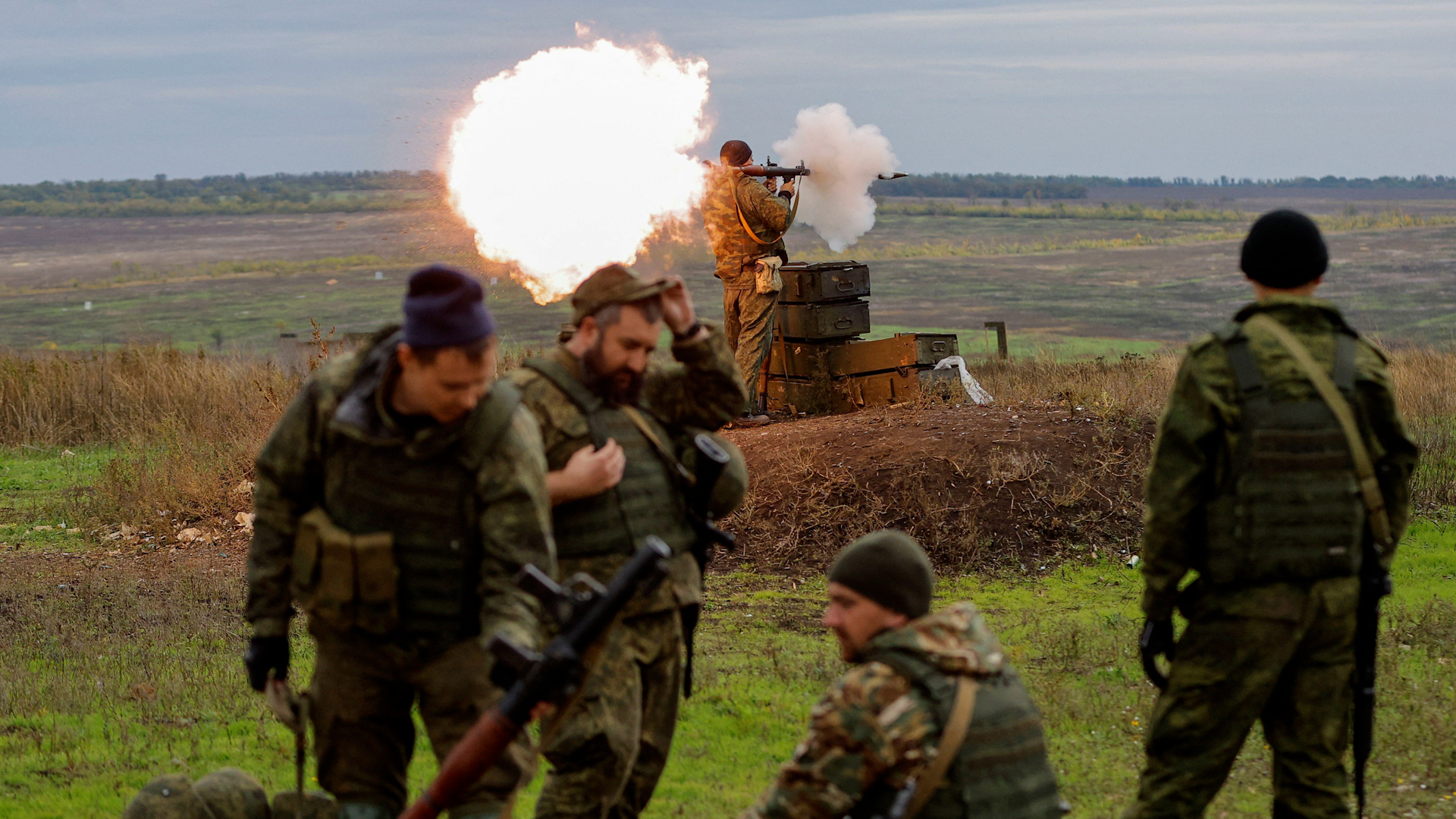 A newly-mobilised Russian reservist fires a rocket-propelled grenade (RPG) launcher during a training on a range in Donetsk region, Russian-controlled Ukraine