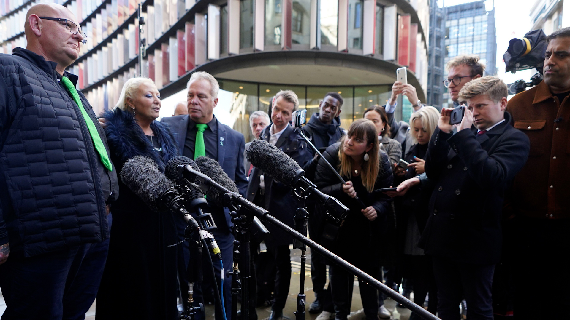 The family of Harry Dunn talking to the media outside the Old Bailey in London, after US citizen Anne Sacoolas pleaded to causing Harry Dunn's death by dangerous driving