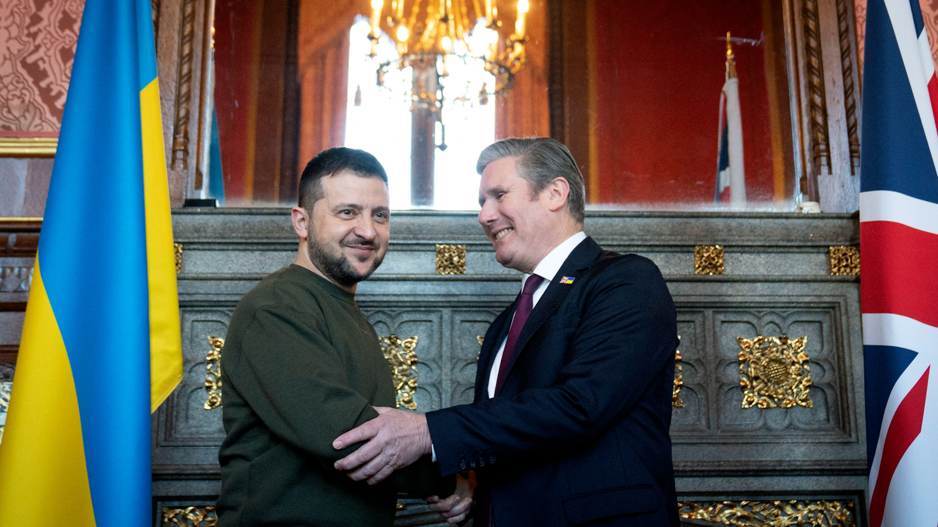 Labour leader Keir Starmer (right) meets with Ukrainian President Volodymyr Zelenskiy at Speaker's House in Westminster