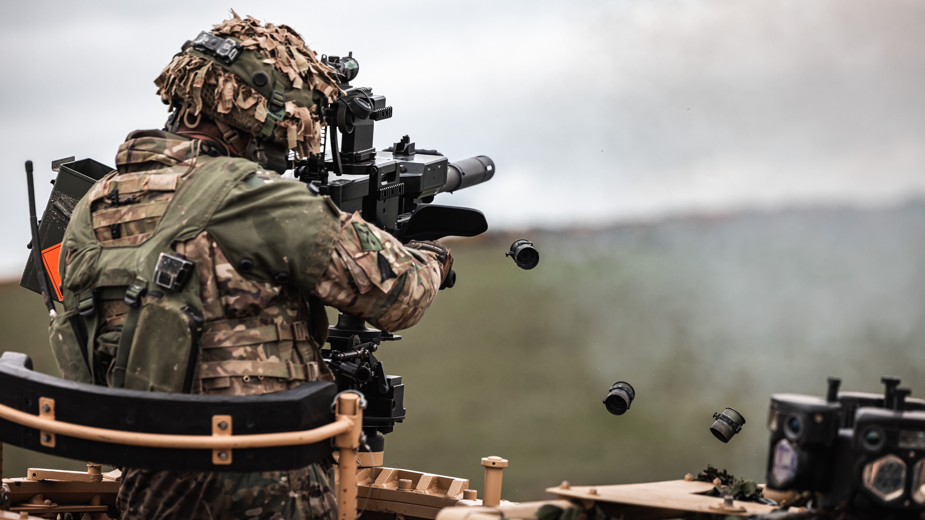 2nd Battalion The Royal Gurkha Rifles fire a grenade machine gun from a RWMIK (Revised Weapons Mount Installation Kit) during Exercise Wessex Storm 17042023 CREDIT MOD Crown