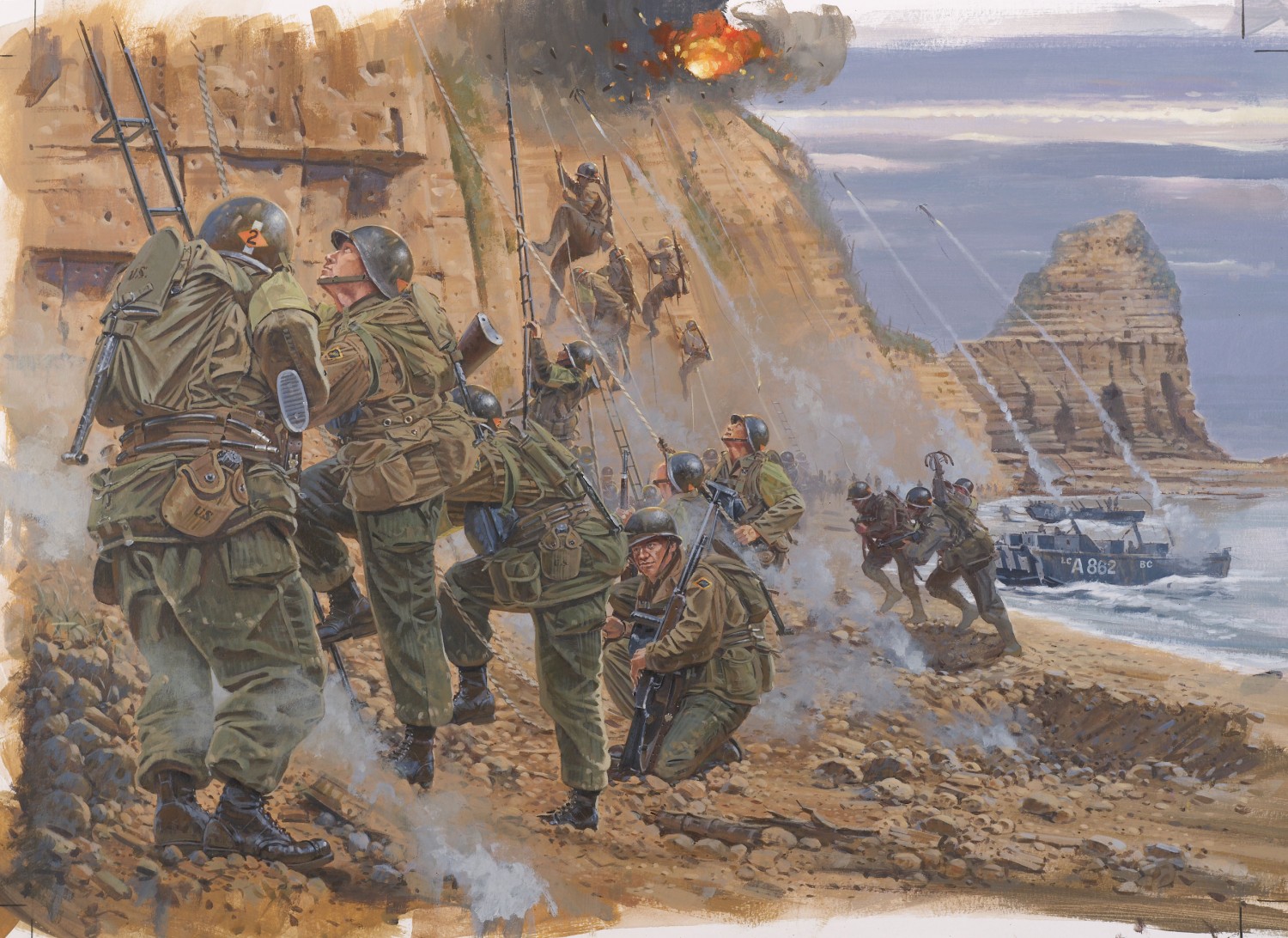 2nd Rangers scaling the cliffs on the western side of Pointe-du-Hoc