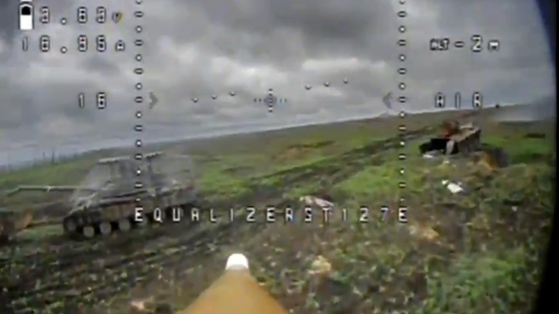 A second drone homes in on a T-64BV after the first broke through its defences