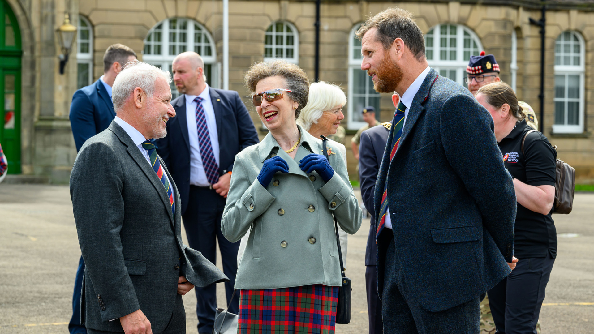 Princess Anne laughs during the rehearsal in Edinburgh (Picture: REMT - Royal Edinburgh Military Tattoo)