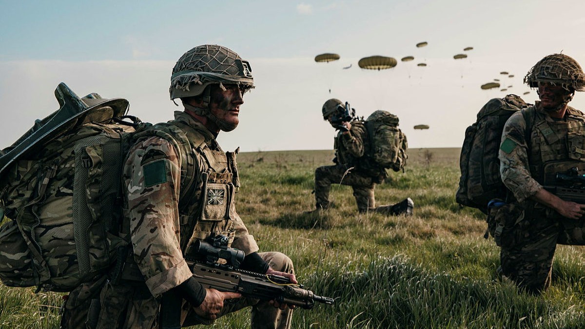 Paratroopers immediately establish defensive positions upon landing