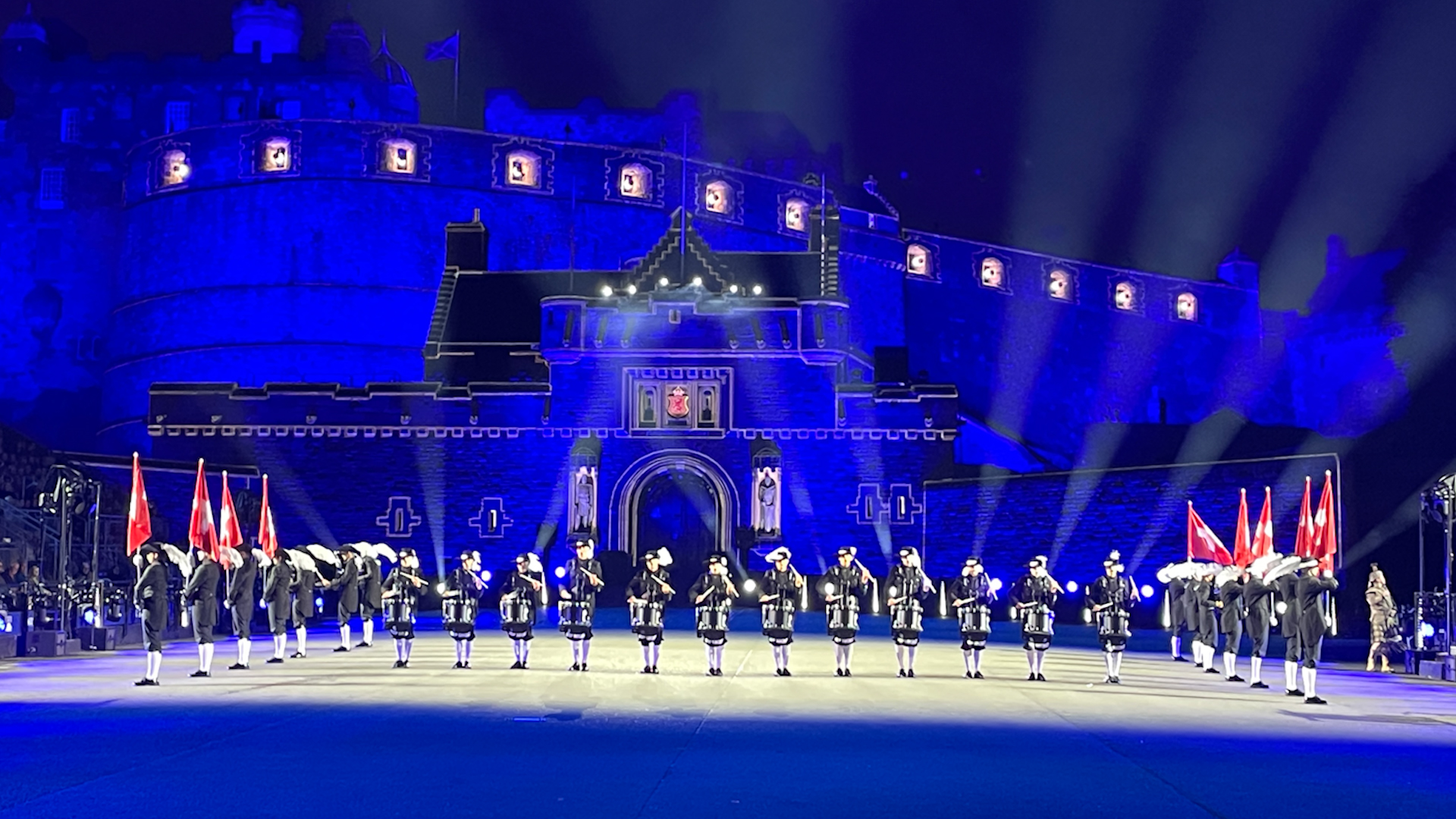 Swiss Top Secret Drum Corps perform at the Royal Edinburgh Military Tattoo