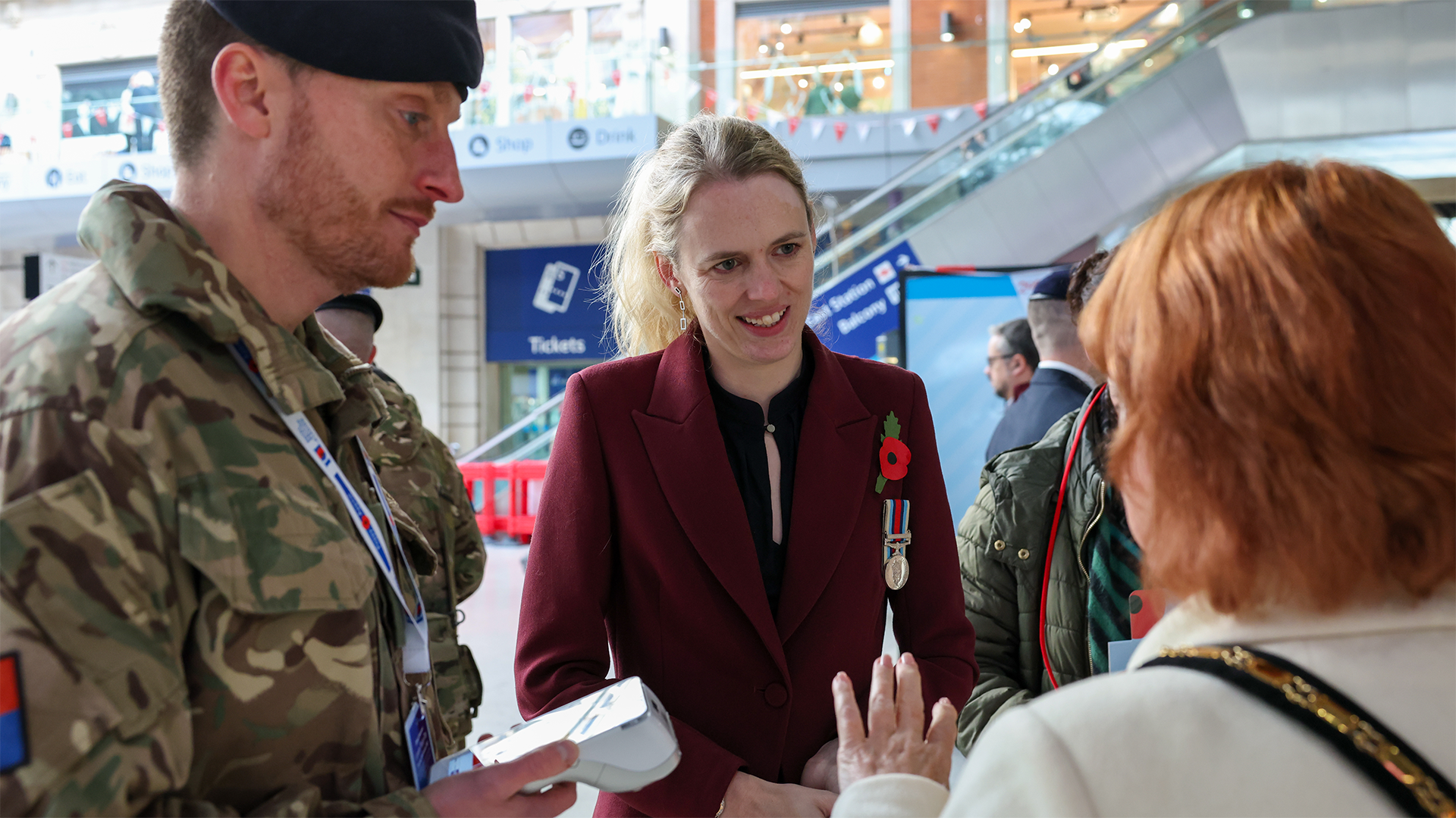 Veterans and People Minister Louise Sandher-Jones spoke with commuters at London's Waterloo station as she joined personnel in uniform supporting the RBL's Poppy Appeal (Picture: MOD)