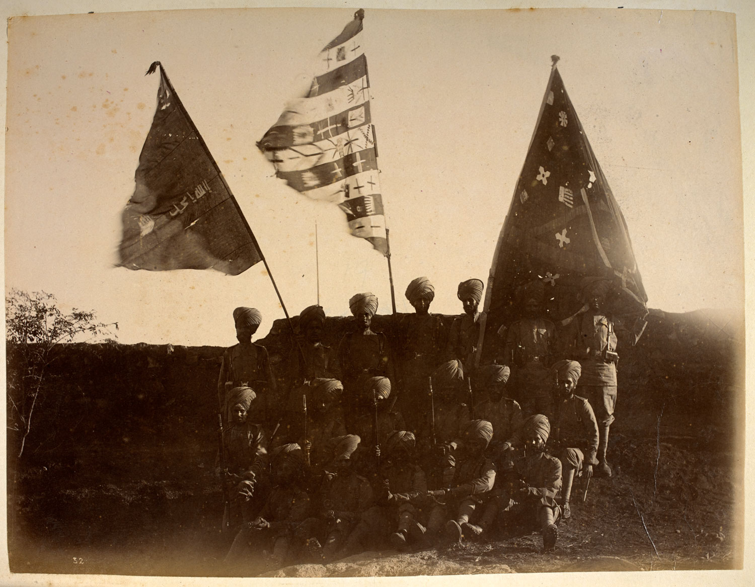 British Indian Army 36th Sikhs with captured Pathan standards at Gulistan