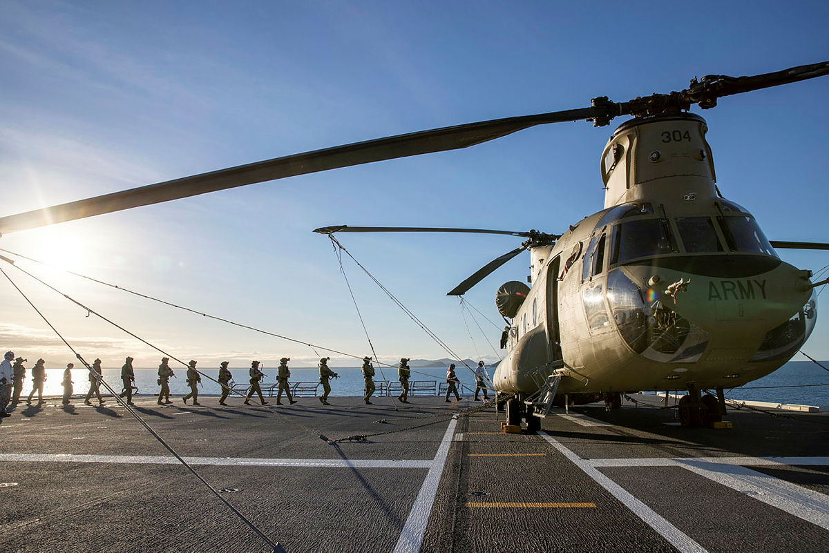 3rd Battalion Royal Australian Regiment Australian Army CH-47 Chinook Onboard HMAS Canberra Exercise Sea Explorer 03062021 CREDIT AUSTRALIAN DEPARTMENT OF DEFENCE