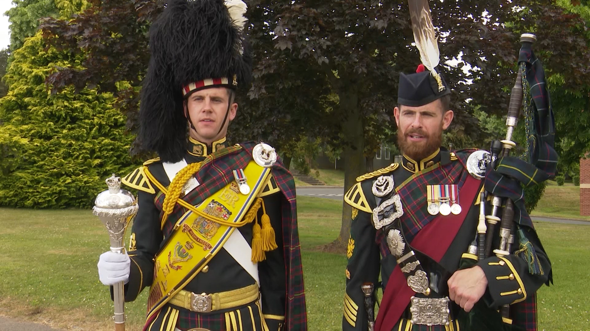 4 Scots Drum Major Sergeant Ruaridh CS Pipe Major Peter Grant Make History Stepping Out Together Catterick 24062021 CREDIT BFBS