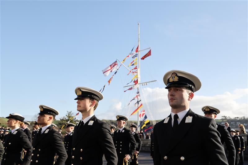 During divisions, the King inspected UK and overseas cadets in the Royal Guard 