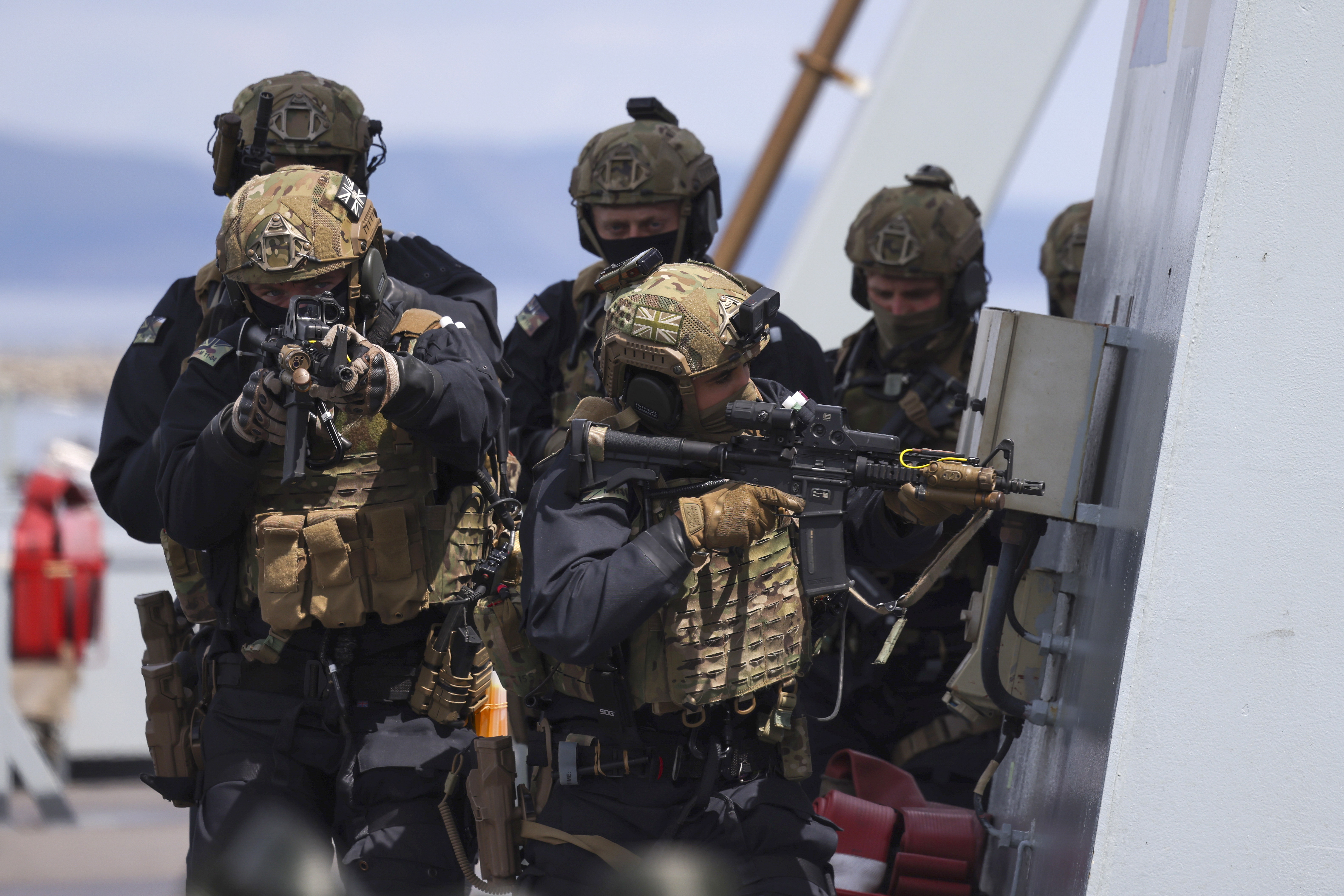 42 Cdo on RFA Mounts Bay using an L119, variant of the Colt Canada C8 CQB