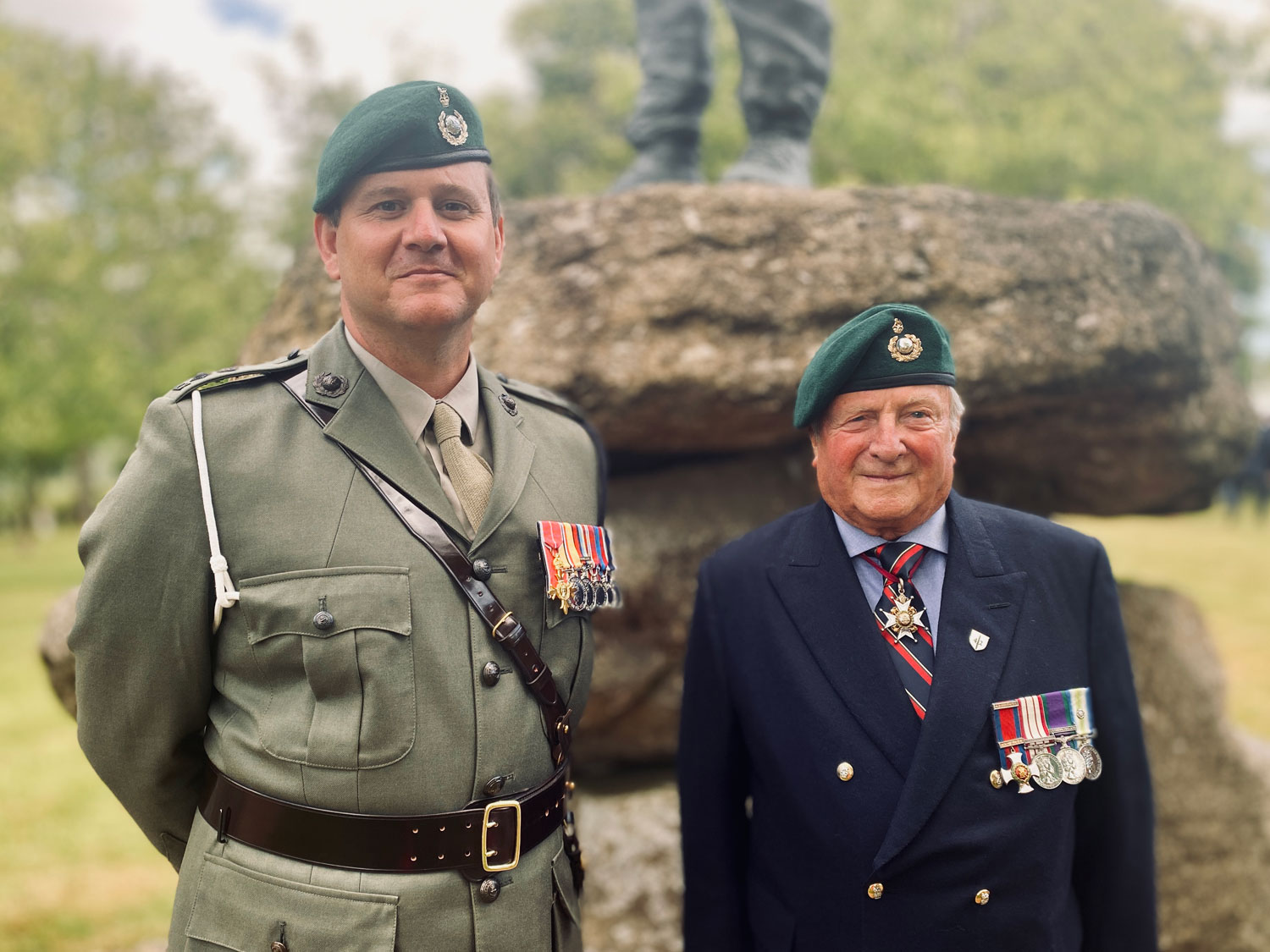 42 Commando Royal Marines Falklands Ceremony Lt Col James Lewis and Maj Gen Retired Nick Vaux Former Commander 42 Commando Royal Marines (Picture: BFBS).