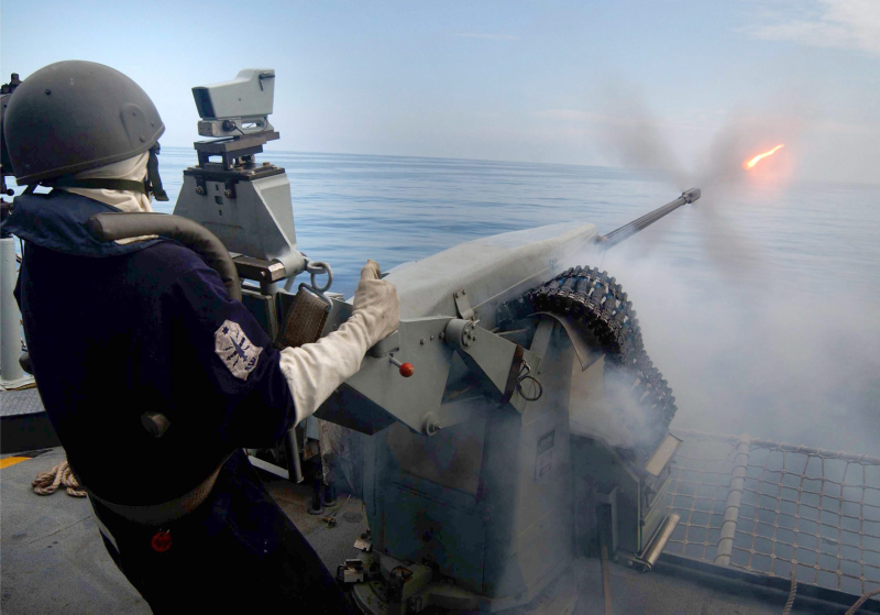 20mm Gunner, HMS Exeter during Exercise Bersama Lima. Defence Imagery. Crown Copyright