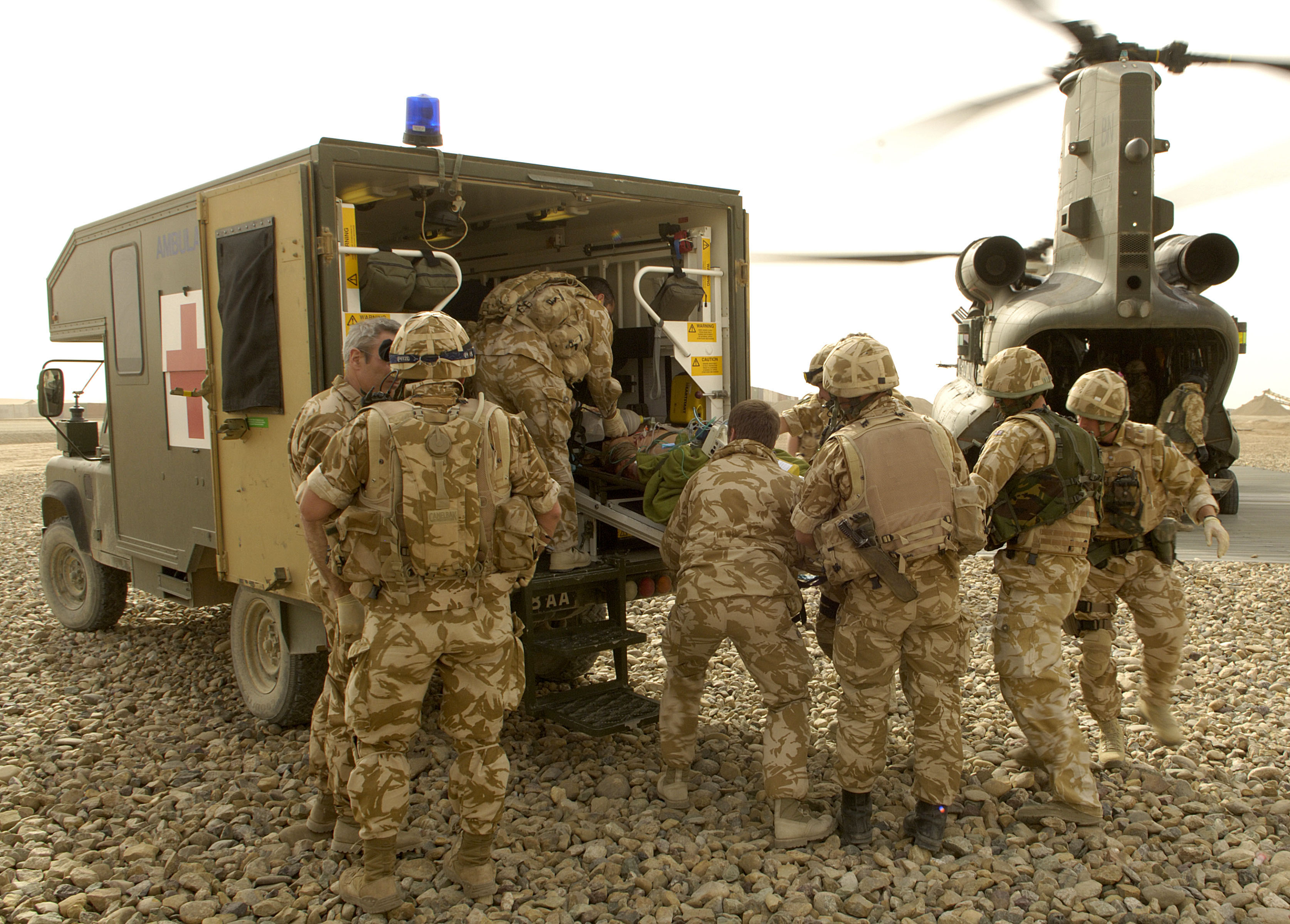 Medical Emergency Response Team (MERT) recovering a casualty from operations in Helmand Province, Afghanistan