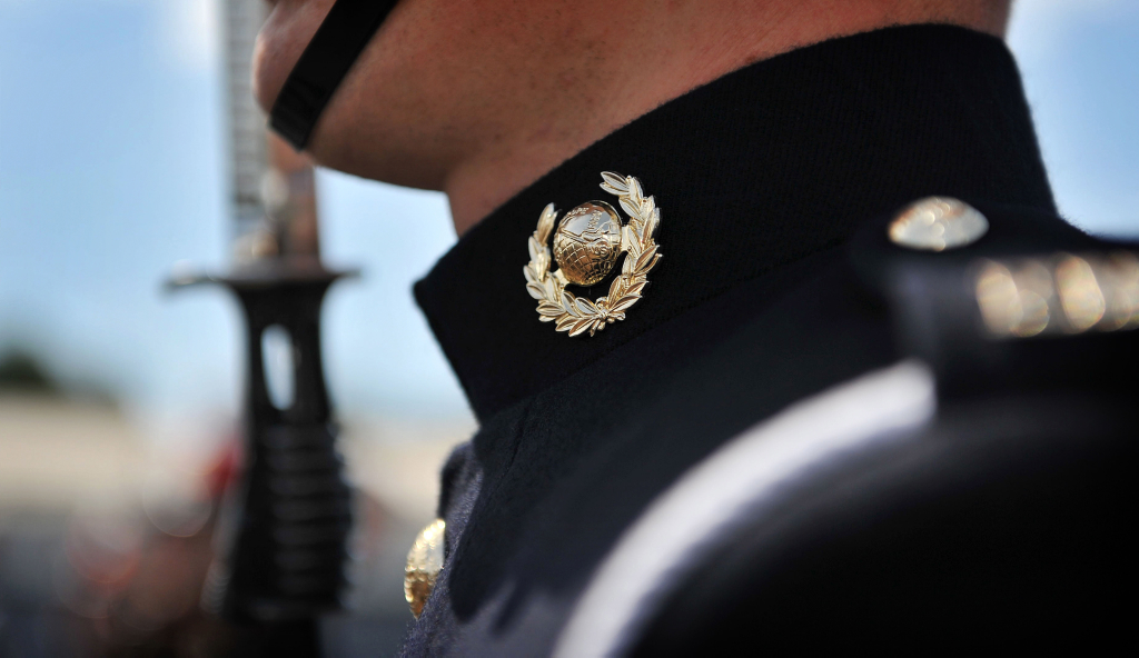 A newly qualified Royal Marine of 122 Troop Kings Squad is pictured during a passing out parade. The ceremony took place on the Parade ground at Commando Training Centre, Lympstone. The presenting officer for the occasion was Colonel Hutton CTCRM Director of Training.