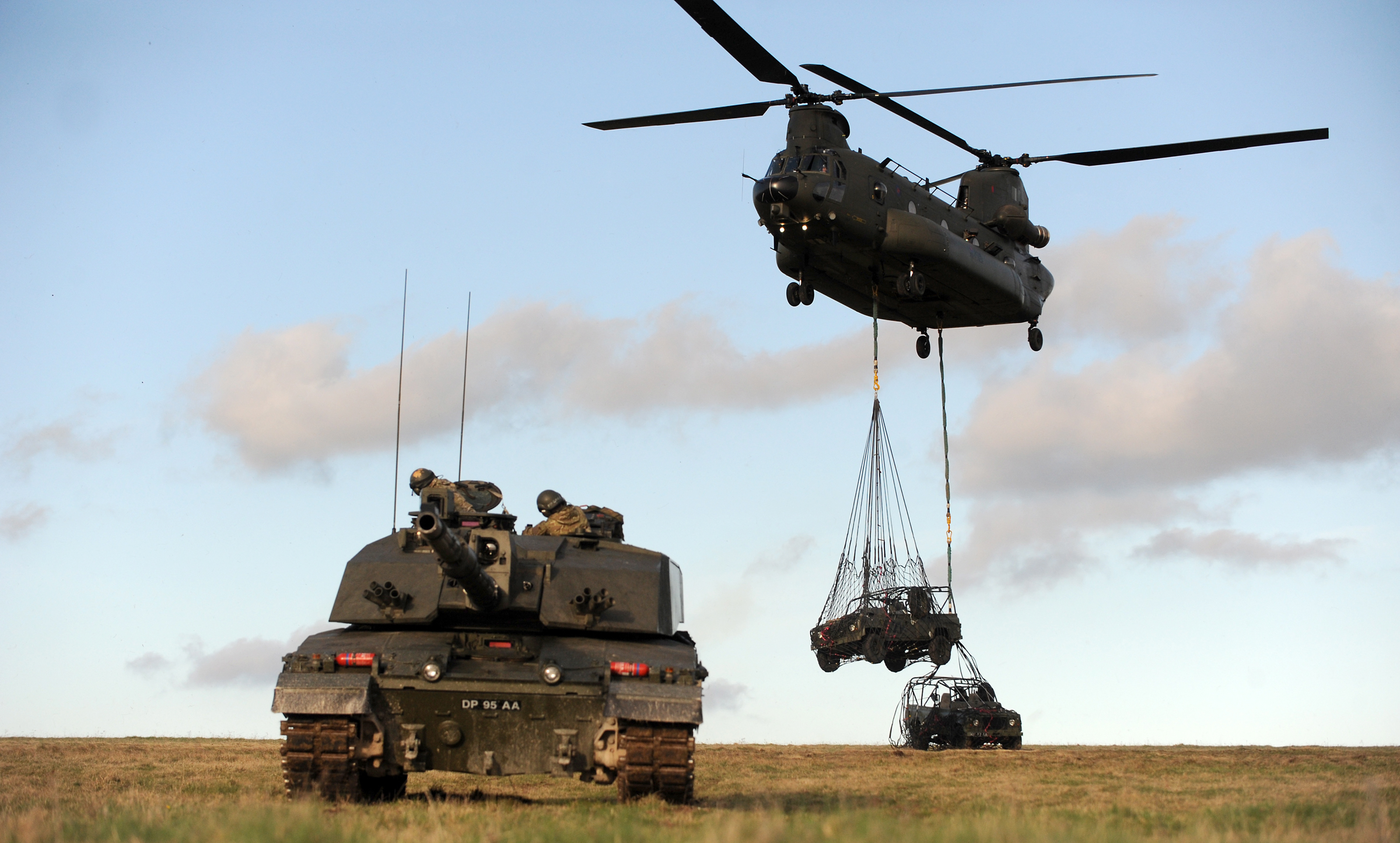 Challenger 2 MBT and Chinook Helicopter on the Salisbury Plain Training Area