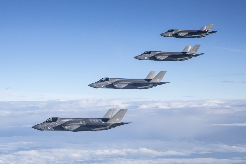 Britain’s new cutting-edge F-35B aircraft, flying over the UK in June 2018.