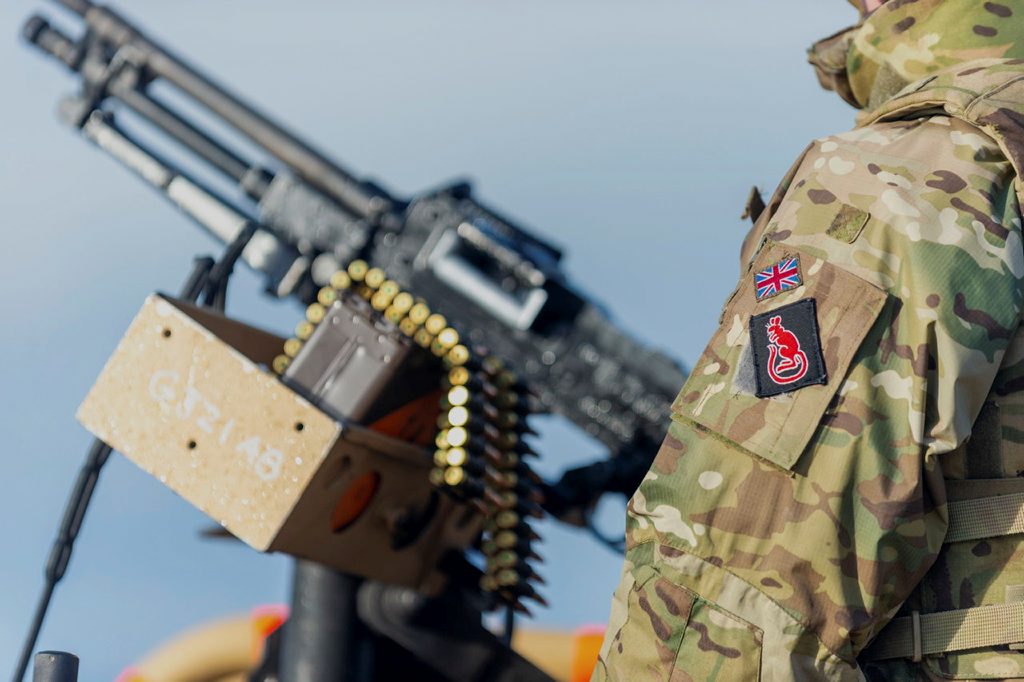 Members of 2nd Battalion The Royal Anglian Regiment (2 R Anglian) take part in Exercise Primed Poacher at Castlemartin Ranges. Pembrokeshire, Wales.
