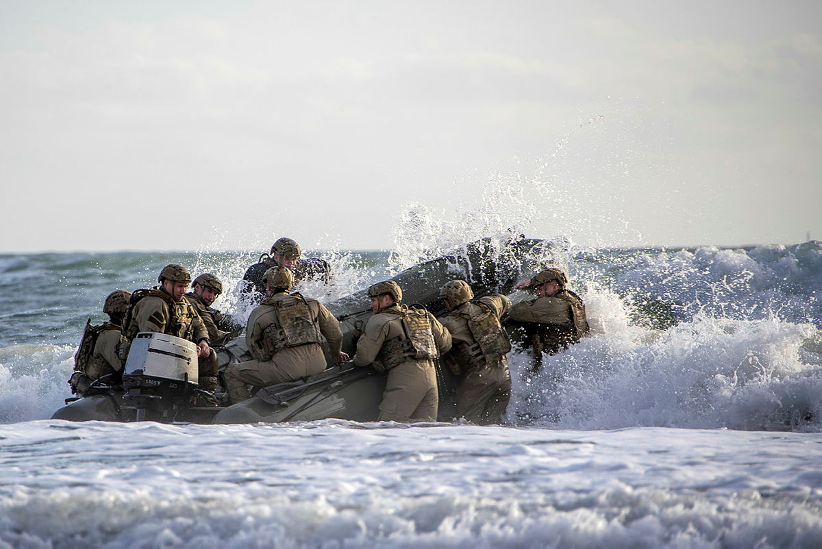 47 Commando Raiding Group and elements of 40 Commando operate a Rigid Hull Inflatable Boat on the coast of East Cornwall