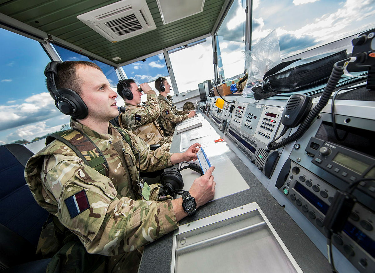 Members of the RAF in an Air Traffic Control Tower