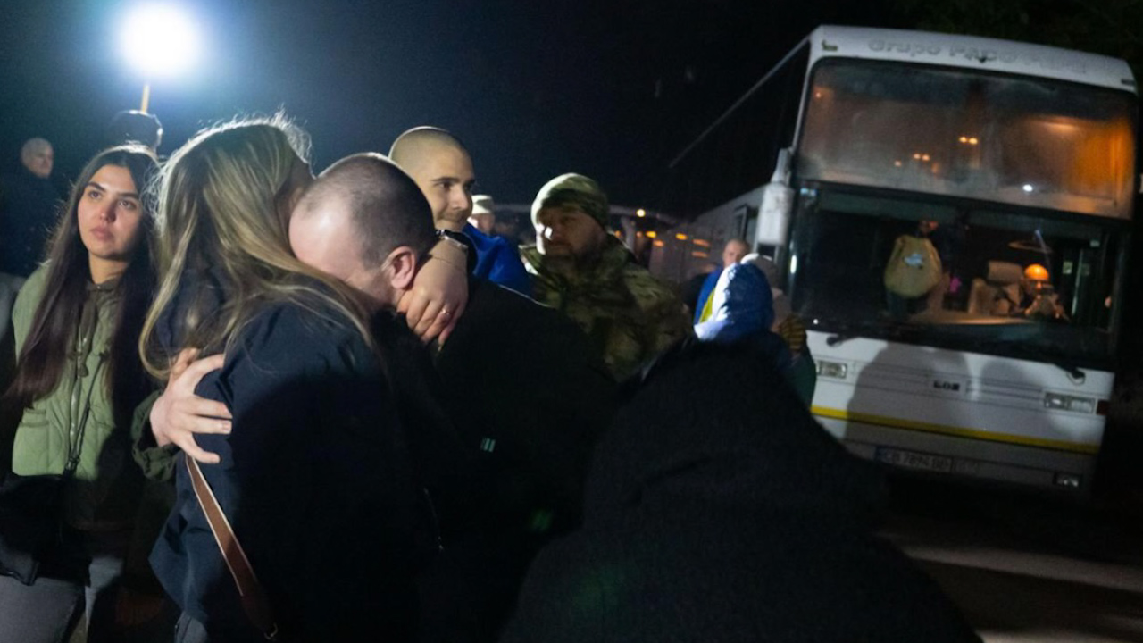 Soldiers were reunited with their families and countrymen after being released from Russian captivity (Picture: President Zelensky Telegram)