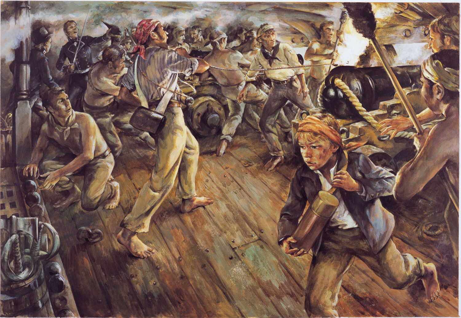 illustration of life below deck of HMS Victory during the Battle of Trafalgar