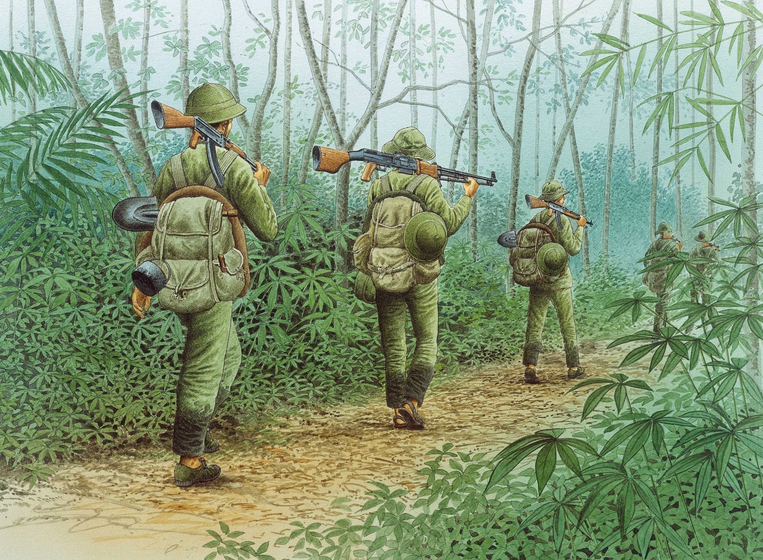 NVA soldiers traverse the Ho Chi Minh Trail (image from ‘North Vietnamese Army Soldier 1958-75’ by Gordon L Rottman © Osprey Publishing, part of Bloomsbury Publishing)