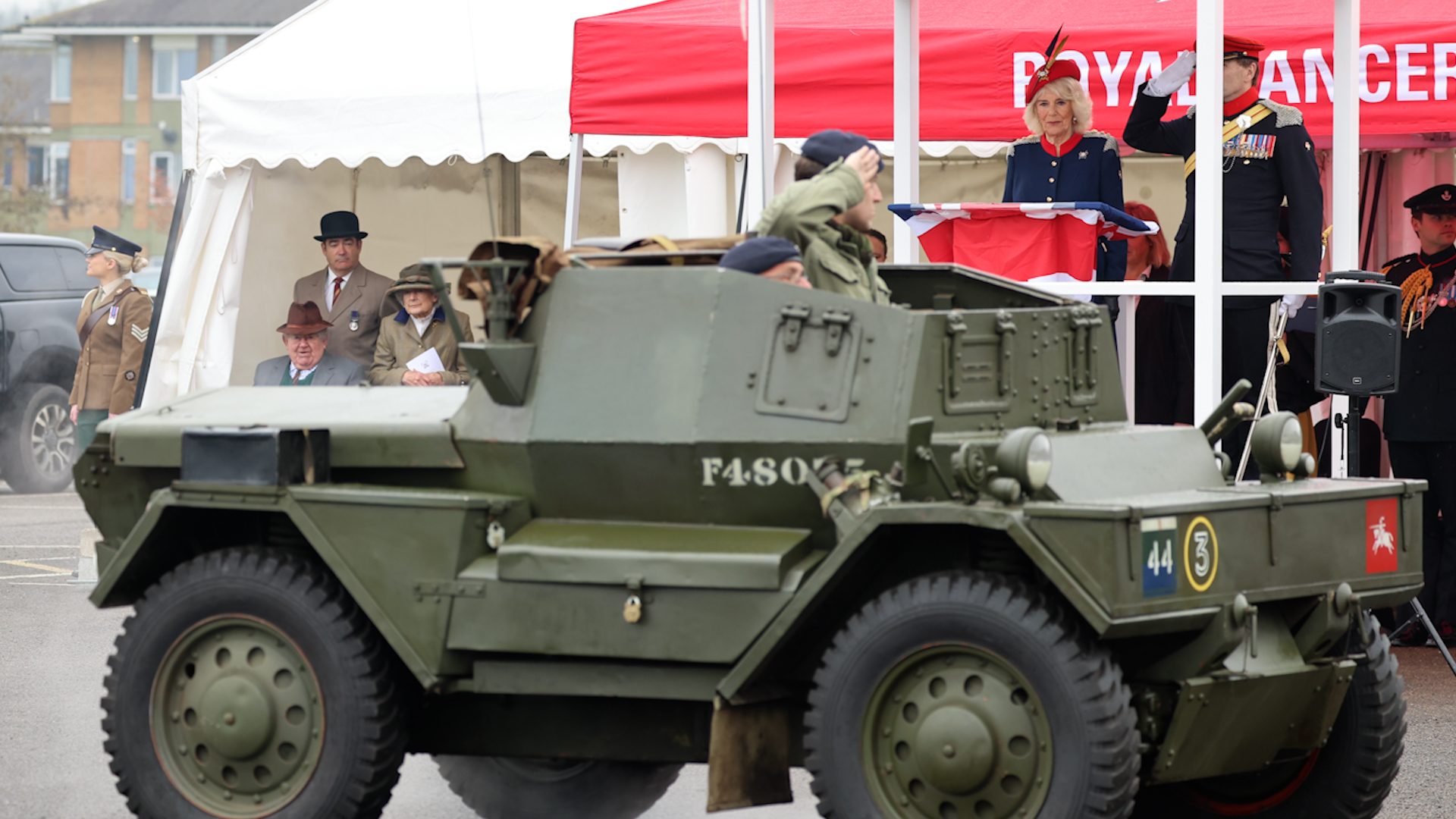 A Dingo armoured vehicle from ww2 similar to what the Queens late father Major Bruce Shand MC & Bar would have commanded