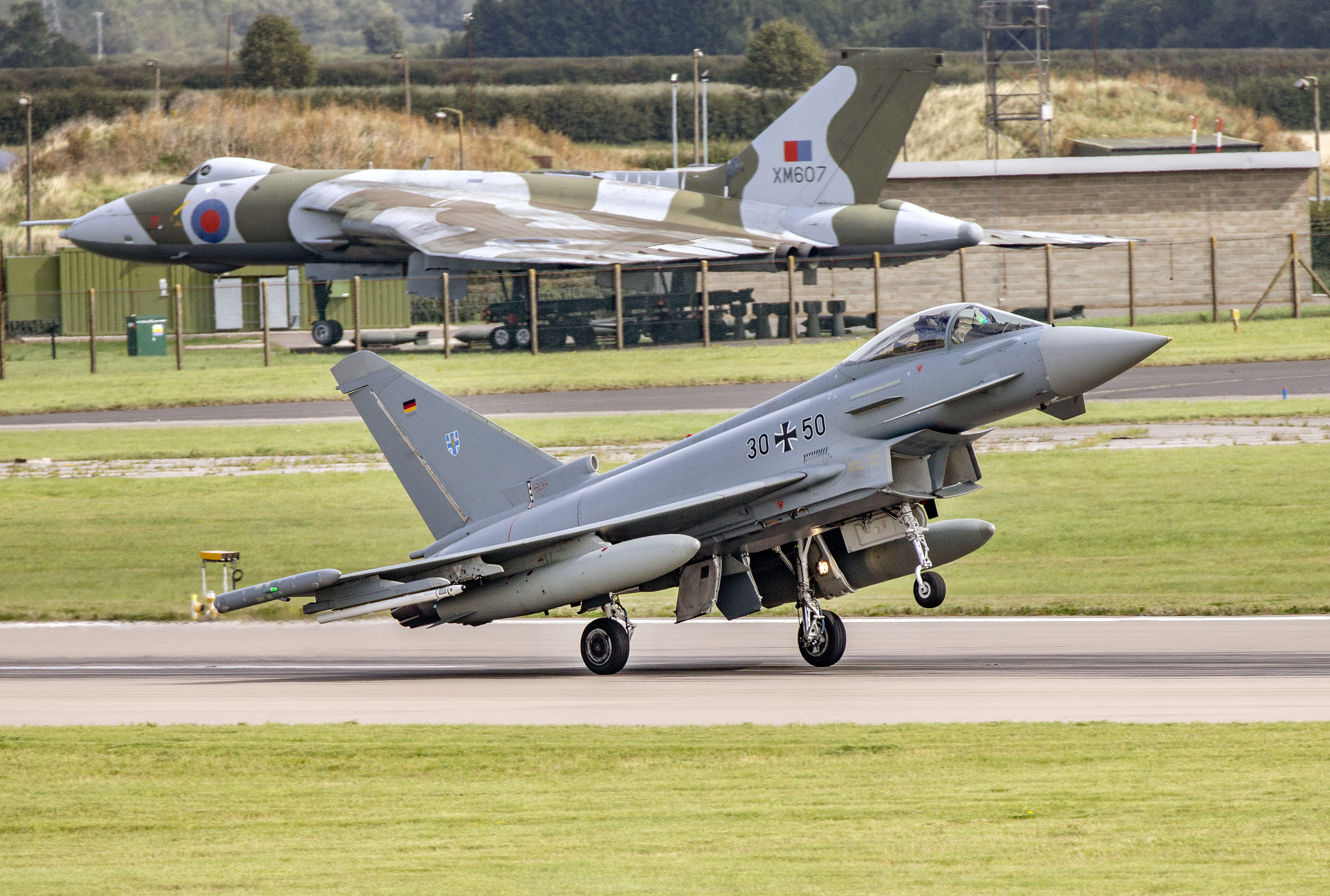 A German Air Force Typhoon landing at RAF Waddington