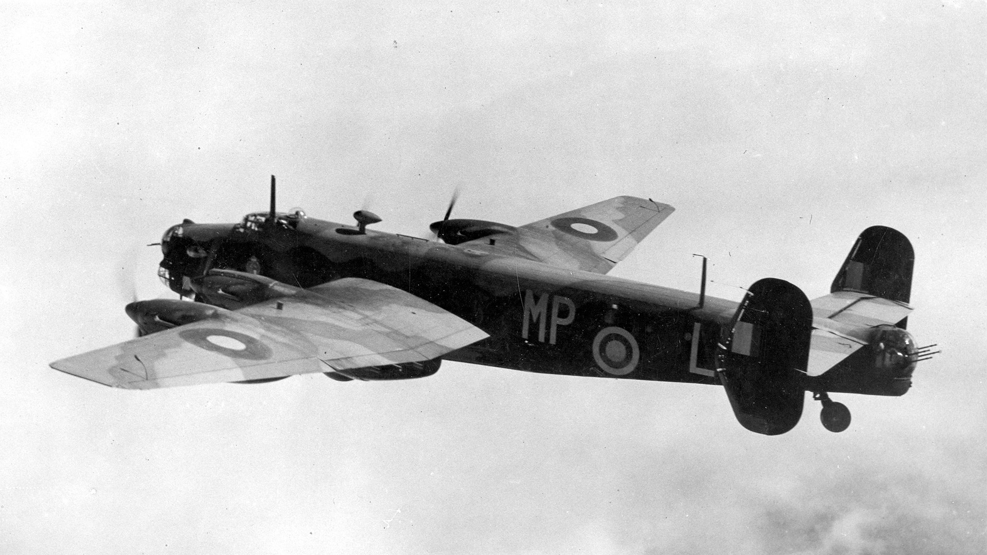 A Halifax heavy bomber in the skies during the Second World War