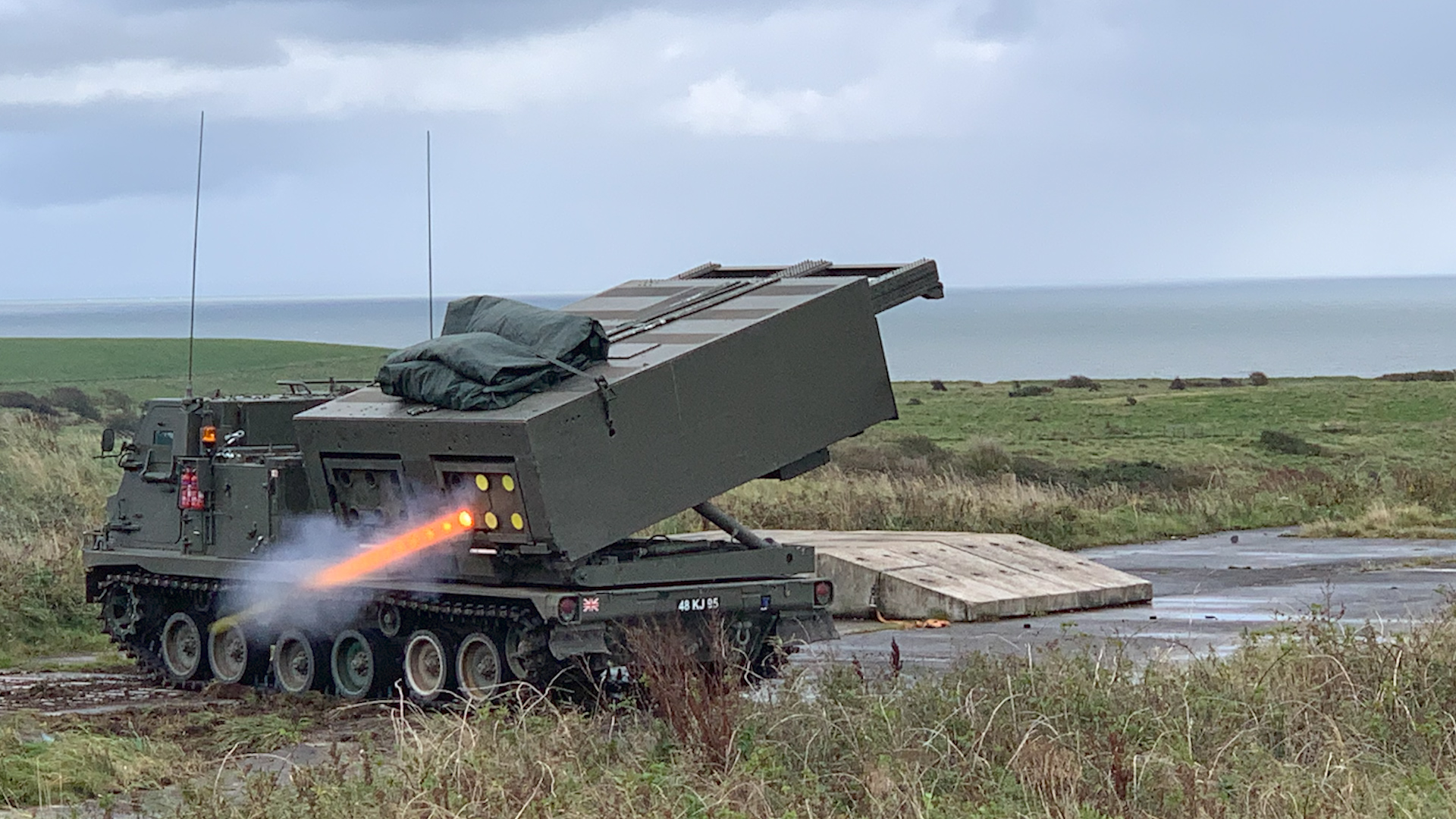 A M270 MLRS operated at Kirkcudbright Training Area in Scotland 