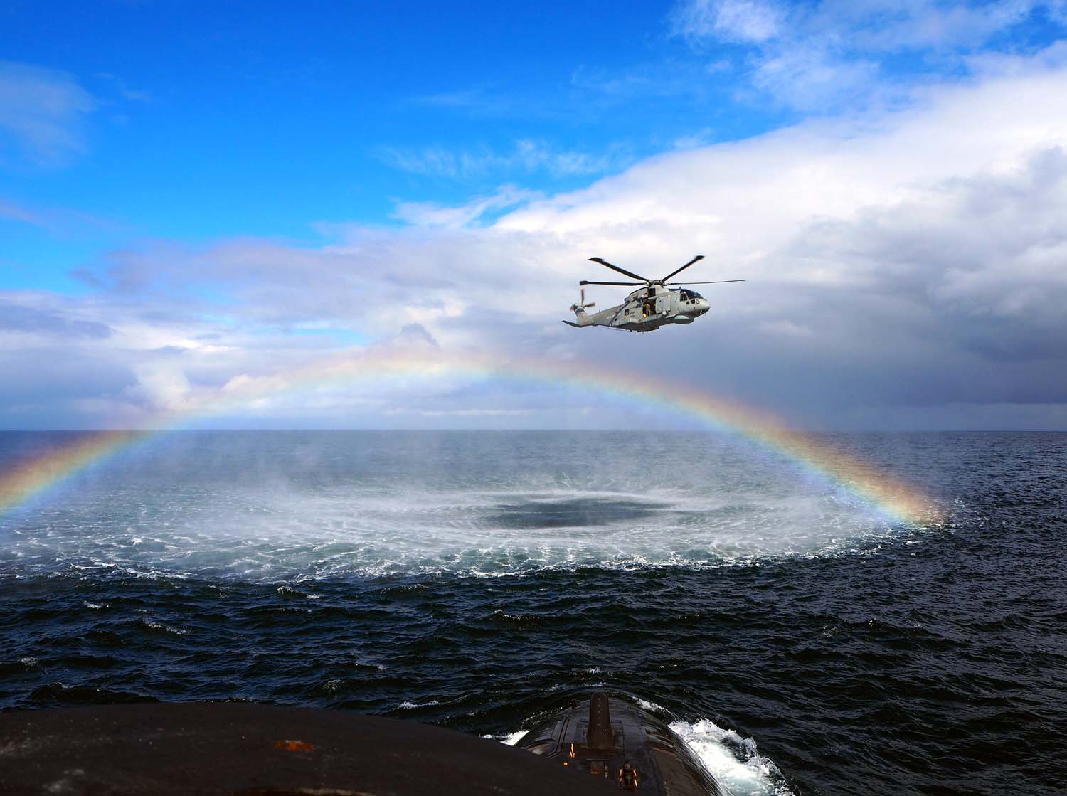 A Merlin Helicopter training with HMS Talent earlier this year (Picture: Royal Navy).