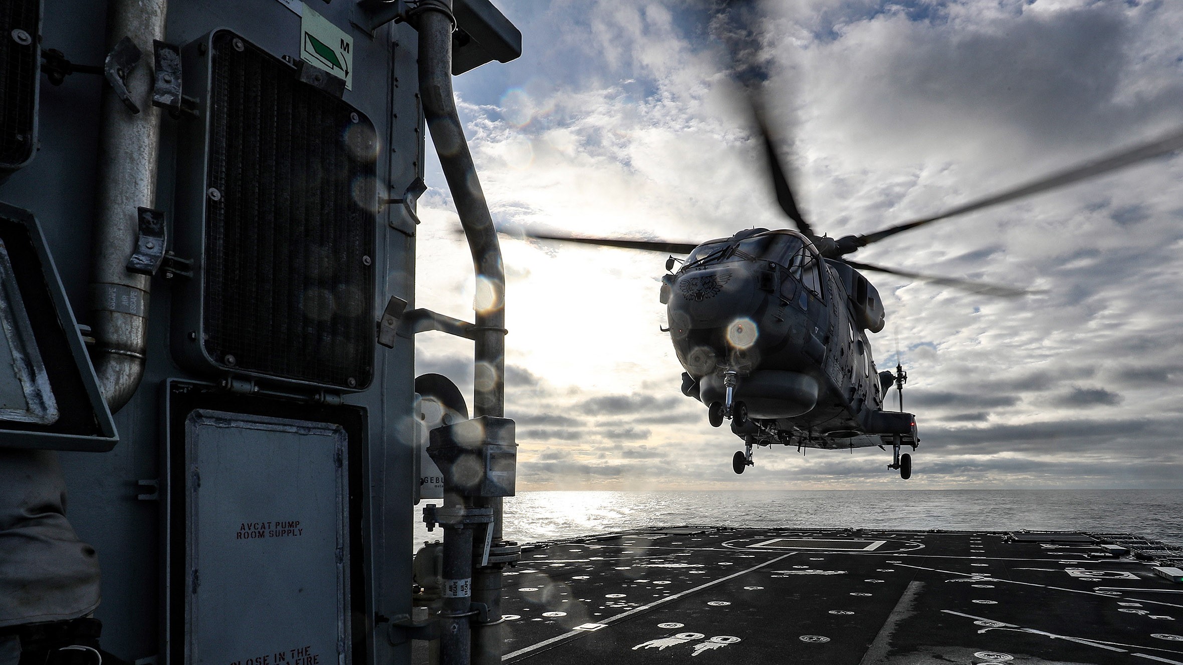 A Merlin Mk2 comes in to land on HMS Tamar (Picture: Royal Navy).